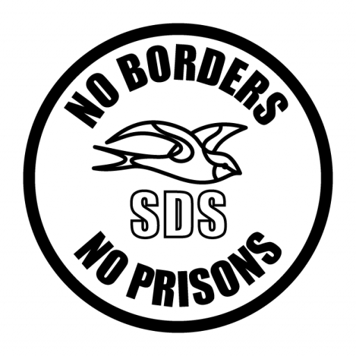 SDS Logo saying no borders and no prisons