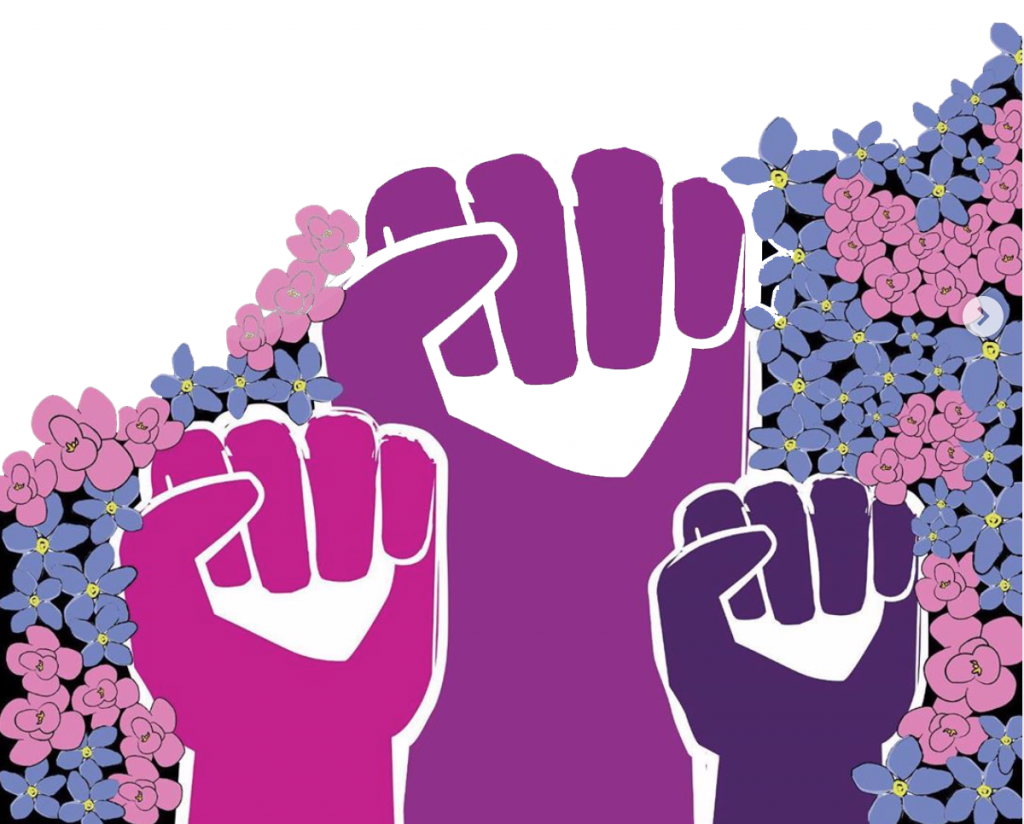 Graphic of purple fists, standing for solidarity for detainees