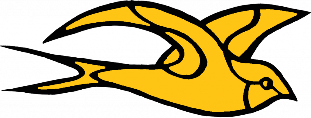 Yellow bird graphic in a bold yellow colour with a black outline